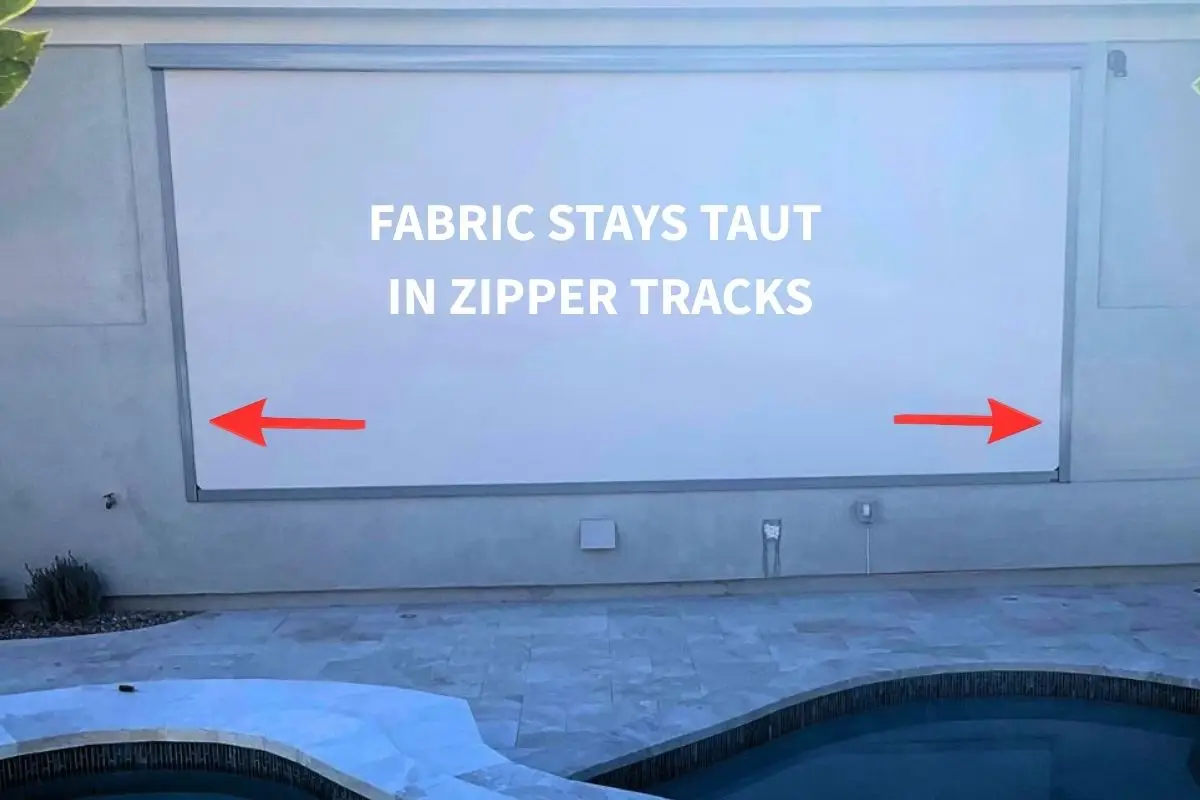 cross-section diagram showing shade fabric sealed in zip-track aluminum side channel