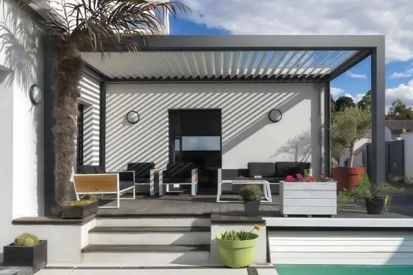 Bronze Pergola with White Louvers